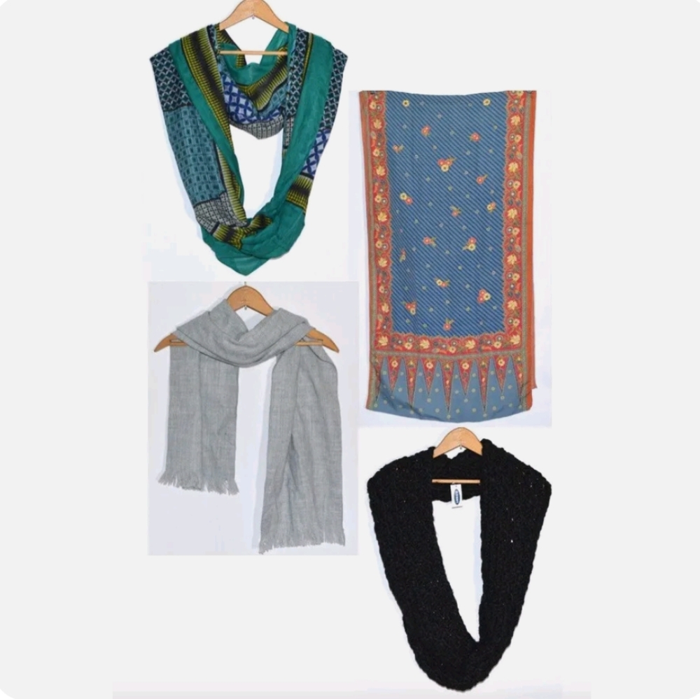 Lot of 4 scarves infinity winter old navy boho chunky knit black green gray blue